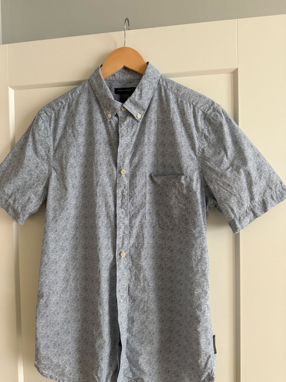 French Connection Light Blue Geometric Short-Sleeve Button-Down